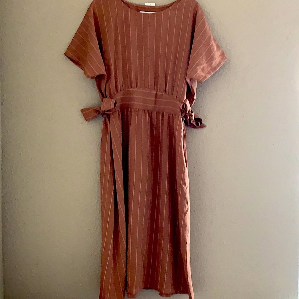 Sweetsalt Boutique Women’s Copper Stripe Dolman Sleeve Side Waist Tie, Size 12